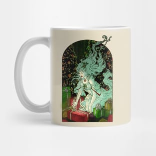 The Gift Giver Lady Goddess with Presents and Christmas Tree Art Nouveau Spirits of Winter Series Mug